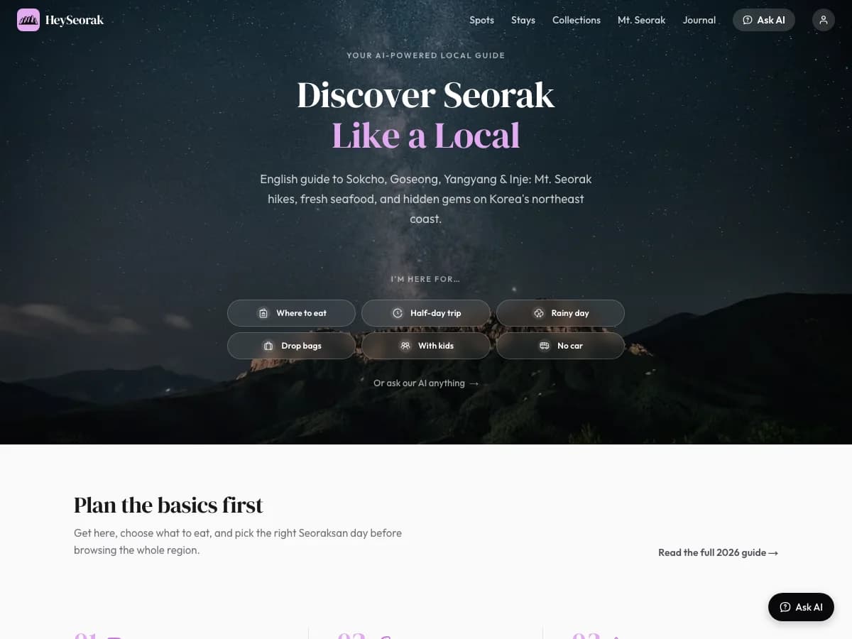 The live HeySeorak travel guide developed and operated by mindtouch